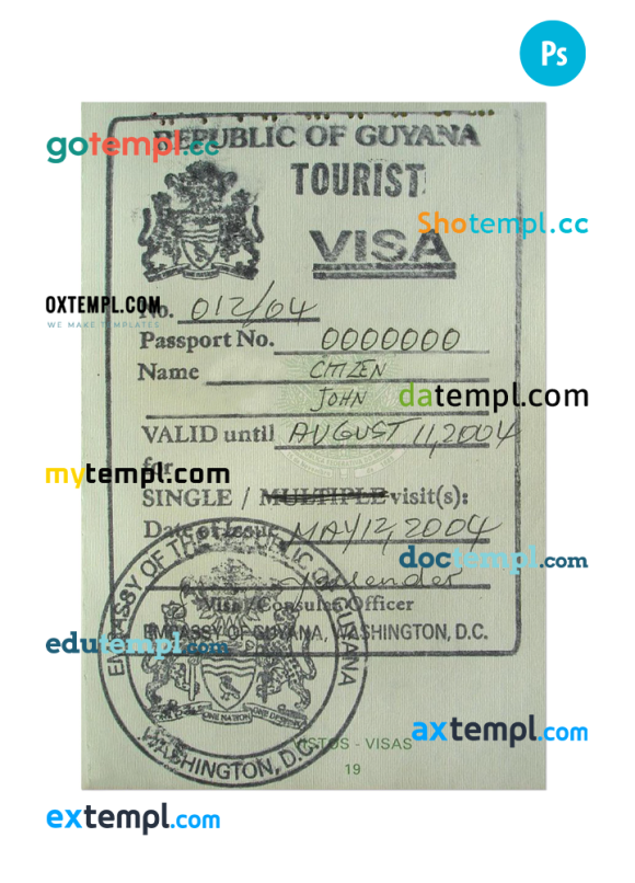 Guyanese stamp tourist visa PSD example