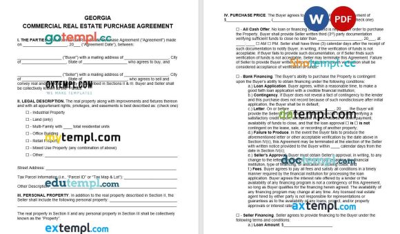 Georgian Commercial Real Estate Purchase Agreement Word example