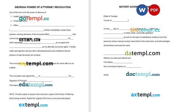 Georgian Power of Attorney Revocation Form example, fully editable