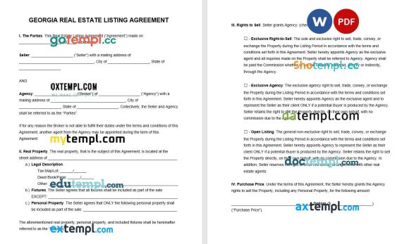 Georgian Real Estate Listing Agreement example, fully aditable