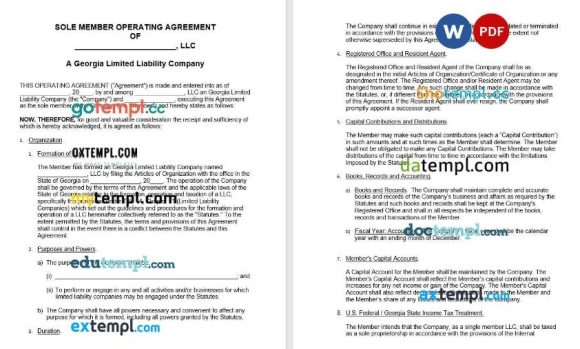 Georgian Single-Member LLC Operating Agreement Word example, fully aditable