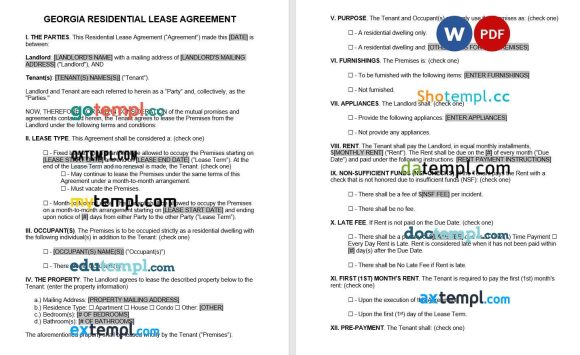 Georgian Standard Residential Lease Agreement Word example, fully editable