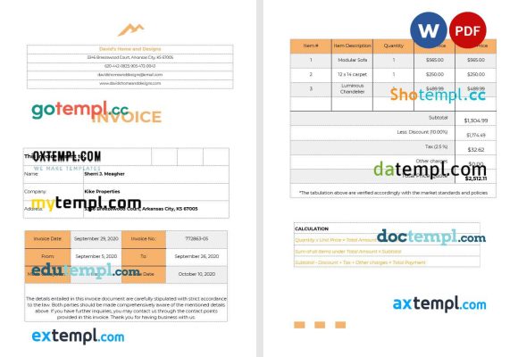 Home Staging Invoice example in word and pdf format