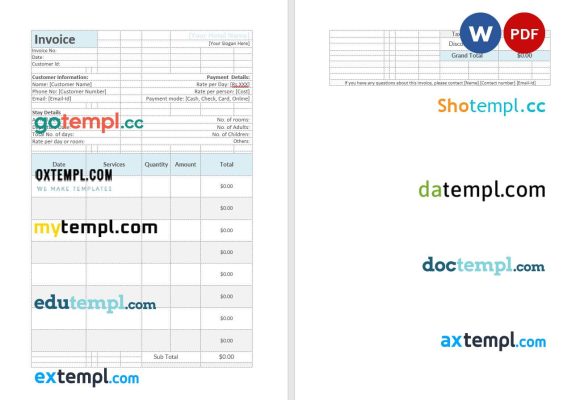 Hotel invoice example in word and pdf format