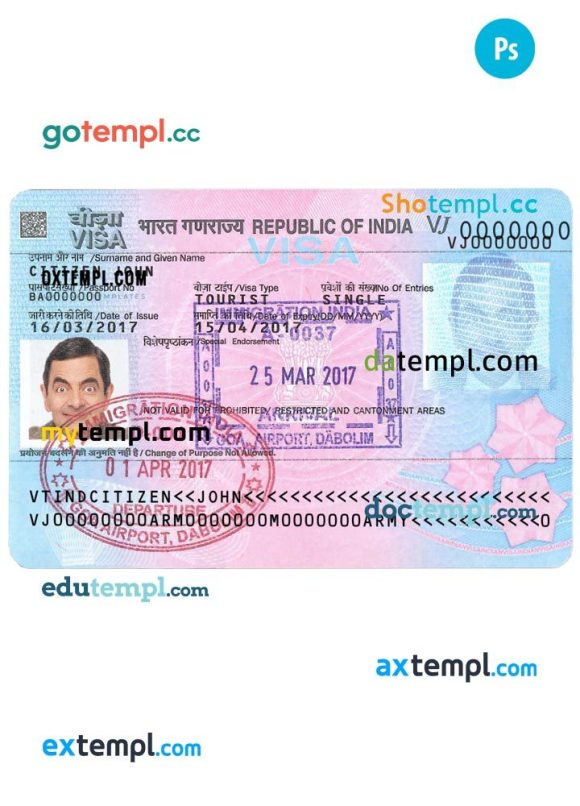 Indian travel visa PSD example, version 2