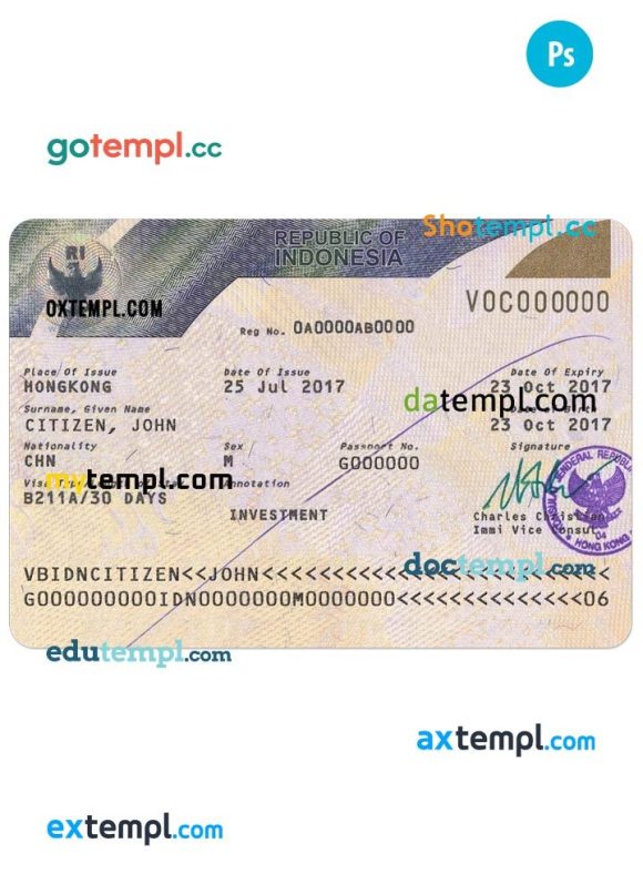 Indonesian visa PSD example, version 2
