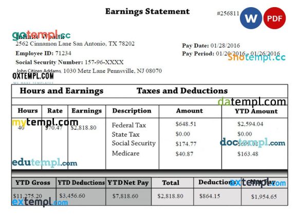 INFINITE wealth Australian earning statement example in Word and PDF formats
