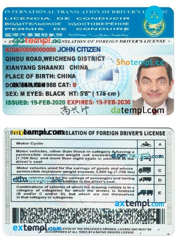 International Translation of driver's license PSD example