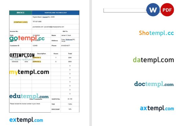 IT Consulting Invoice example in word and pdf format