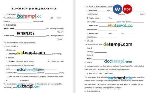 Illinois Boat Bill of Sale example, fully editable