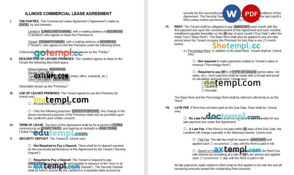 Illinois Commercial Lease Agreement Word example, fully editable