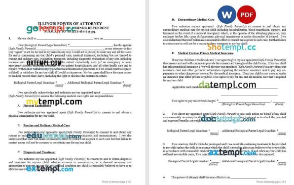 Illinois Minor Child Power of Attorney Form example, fully editable