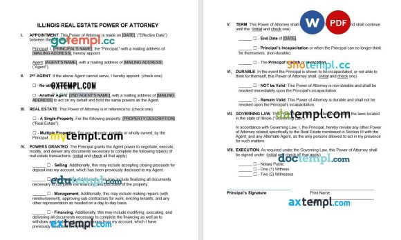 Illinois Real Estate Power of Attorney Form example, fully editable