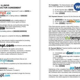Illinois Subcontractor Agreement Word example, fully editable