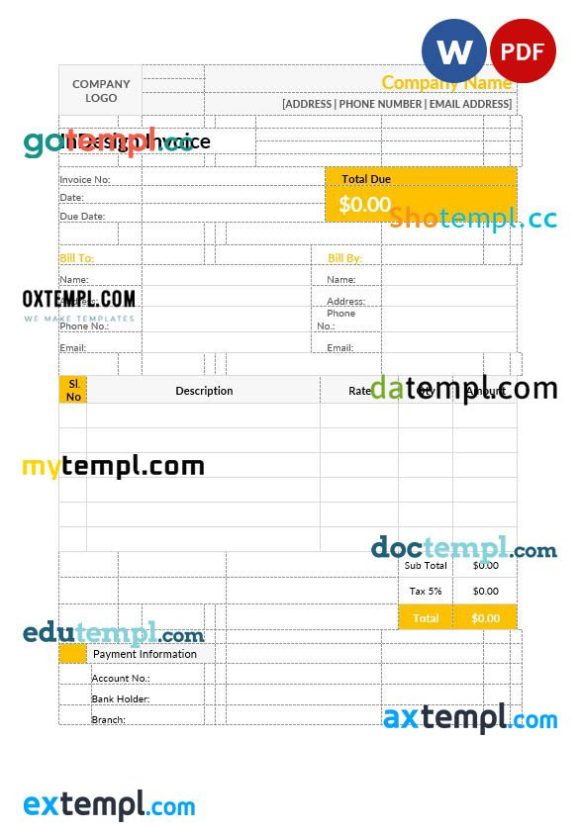 Indesign Invoice example in word and pdf format