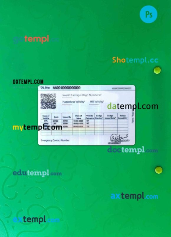 Indian Union driving license editable PSD files, scan look and photo-realistic look, 2 in 1 - Image 2