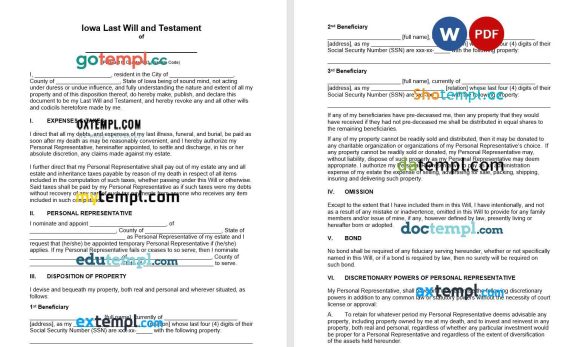 Iowa Last Will and Testament example, fully editable