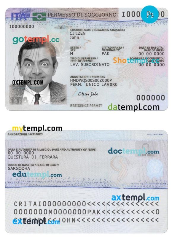 Italian residence permit PSD example, current version
