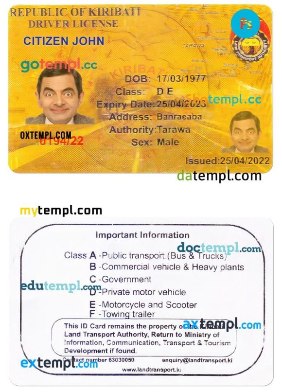 Kiribati driver license PSD template