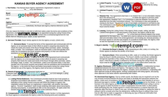 Kansas Buyer Agency Agreement Word example, fully editable