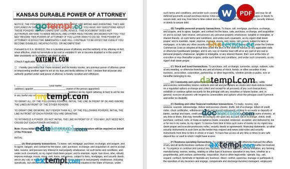 Kansas Durable Power of Attorney example, fully editable