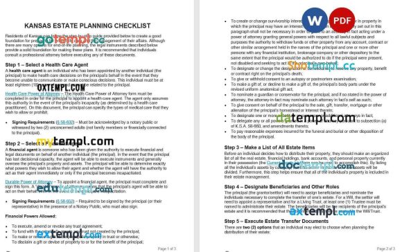 Kansas Estate Planning Checklist example, fully editable