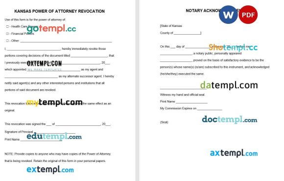Kansas Power of Attorney Revocation Form example, fully editable