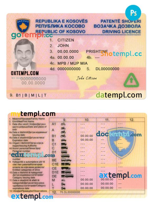 Kosovo driver license PSD template