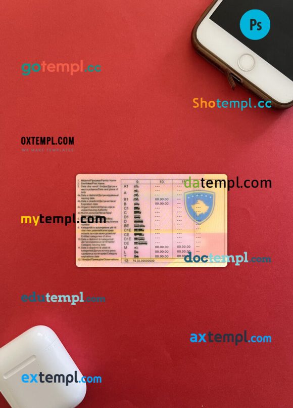 Kosovo driving license editable PSD files, scan look and photo-realistic look, 2 in 1 - Image 2