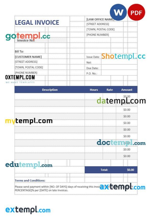 Legal invoice example in word and pdf format
