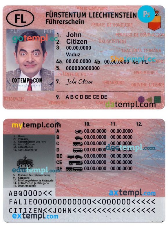 Liechtenstein driver license PSD template