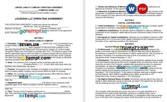 Louisiana Multi-Member LLC Operating Agreement Word example, fully editable