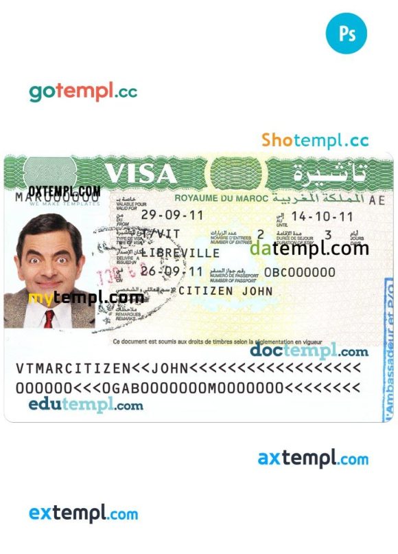 Moroccan travel visa PSD example, completely editable