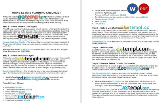 Maine Estate Planning Checklist example, fully editable
