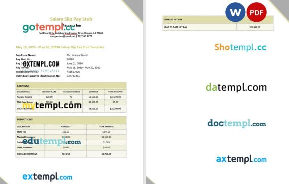 Margaux Inn Salary Slip pay stub example in PDF and Word formats