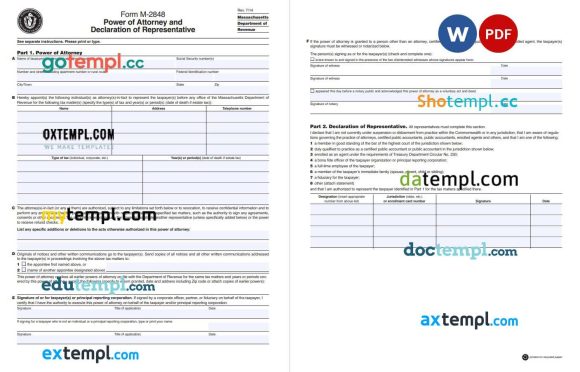 Massachusetts Tax Power of Attorney Form example, fully editable