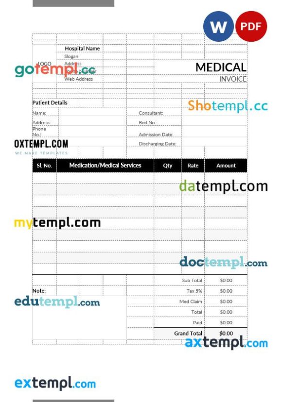 Medical Bill Format example in word and pdf format