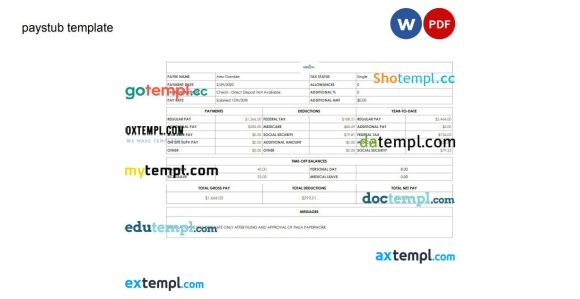 Medical leave pay stub example in PDF and Word format