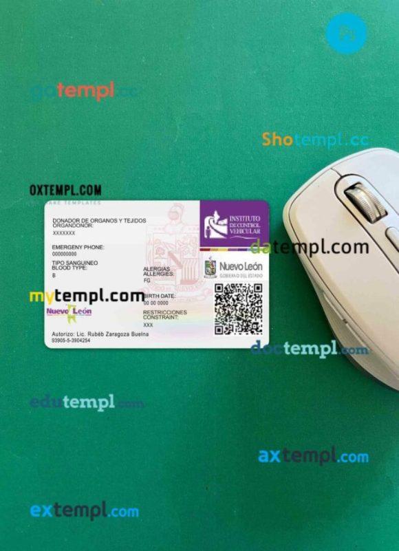Mexico Nuevo Leon driving license PSD files, scan look and photographed image, 2 in 1 - Image 2