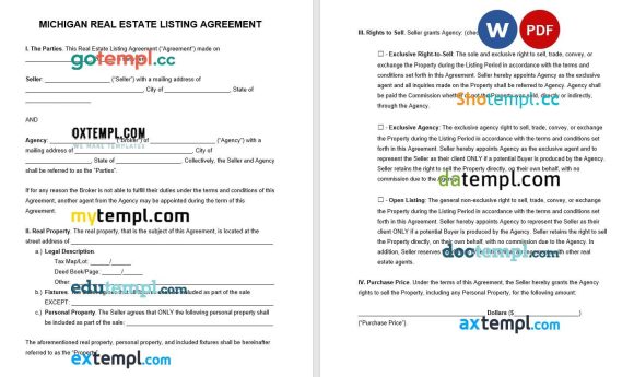 Michigan Real Estate Listing Agreement Word example, fully editable