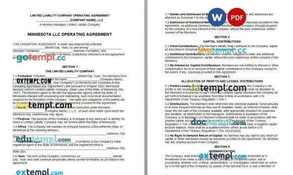 Minnesot Multi-Member LLC Operating Agreement Form Word example