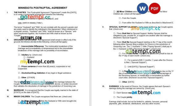 Minnesota Postnuptial Agreement word example, fully editable