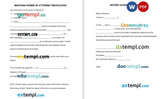 Montana Power of Attorney Revocation Form example, fully editable