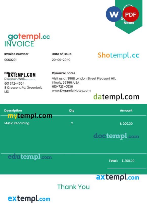 Music Production Invoice example in word and pdf format