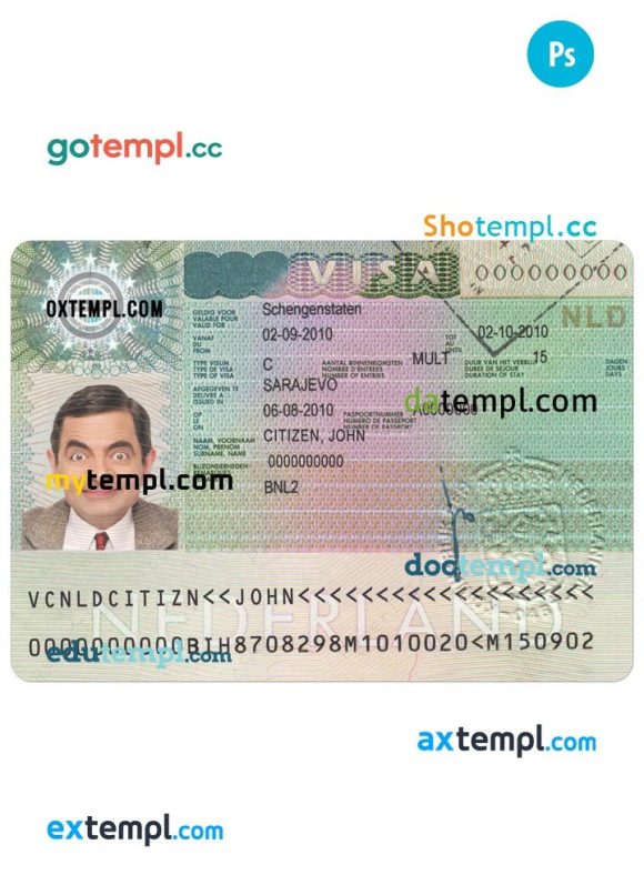 Dutch Schengen visa PSD example, fully editable