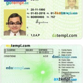 New Zealand green driver license PSD template