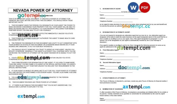 Nevada Power of Attorney example, fully editable