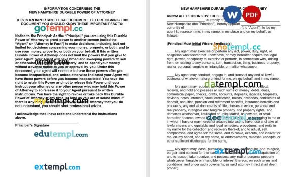 New Hampshire Durable Power of Attorney Form example, fully editable
