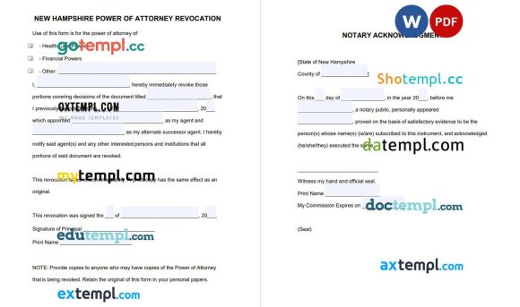 New Hampshire Power of Attorney Revocation Form example, fully editable