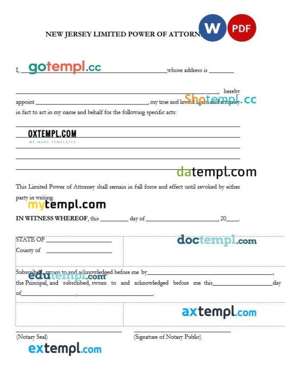 New Jersey Limited Power of Attorney Form example, fully editable